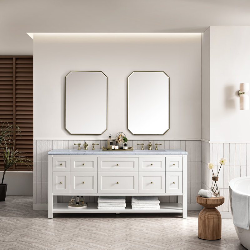Breckenridge 72'' W Double Vanity, Bright White, Carrara White, 8" Widespread