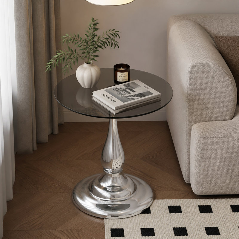 Table d'appoint ronde en métal, table basse en pierre moderne, table d'appoint décorative adaptée pour le salon, la chambre à coucher et la terrasse - petite table d'appoint ronde avec base robuste