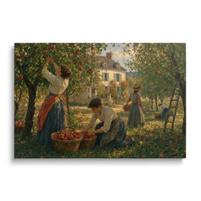 Reproduction sur toile du tableau « Femmes cueillant des pommes dans un verger à la campagne » - 51 x 76 cm