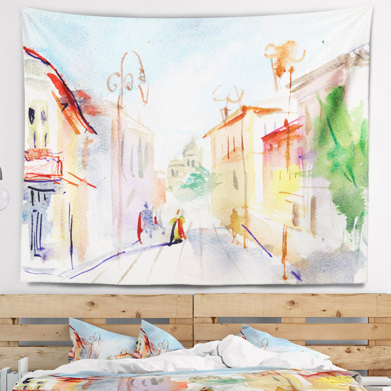 Tapisserie de rue illustrée parisienne Cityscape, H 32 po x l 39 po