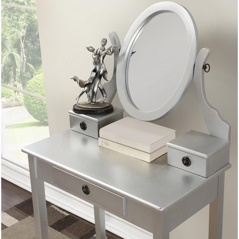 Wood Moniya Makeup Vanity Table And Stool Set, Silver