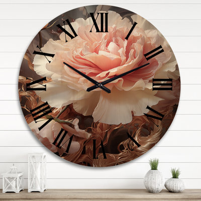 Tender White and Light Pink Liquid Flower Art I - Abstract Shapes Oversized Wood Wall Clock