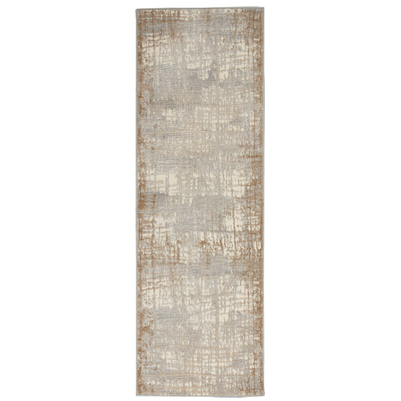 Tapis abstrait taupe, Tapis de couloir 2 pi 3 po x 7 pi 3 po
