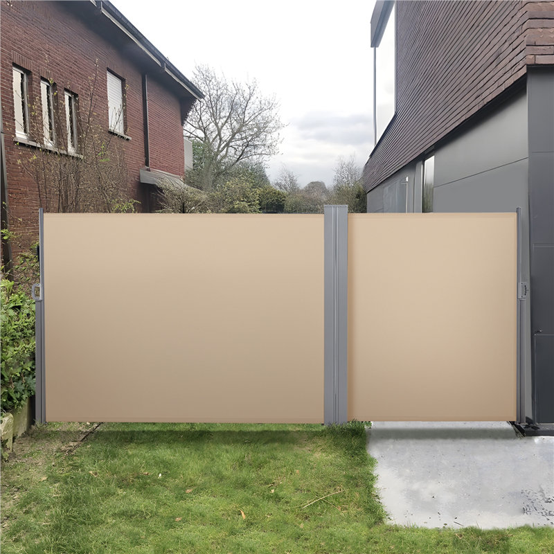 Auvent de terrasse rétractable double 236,5 po, H 71 po x l 236,5 po x P 3,1 po, Beige