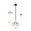 Luminaire suspendu sphère 2 lumières noir et or avec abat-jour en verre bullé