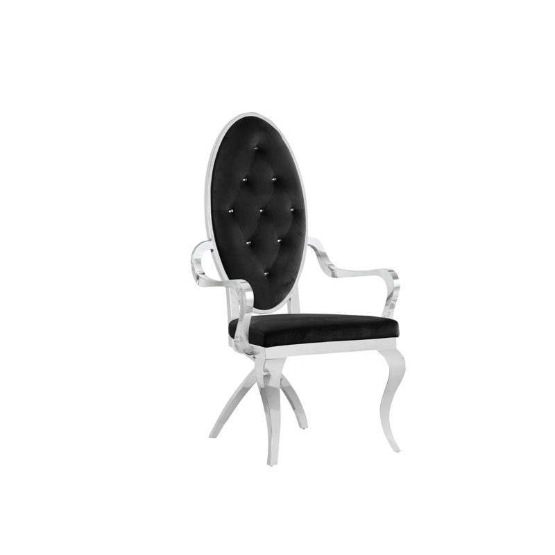 Tufted Velvet Upholstered Armchair, Silver, Black Velvet