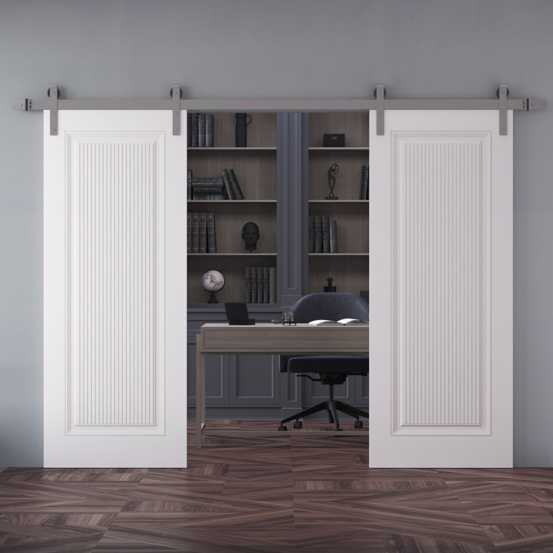 Double porte de grange | Émail blanc impérial 1888 | Ensemble de rail 13 pi | Portes intérieures solides, 64 po x 80 po