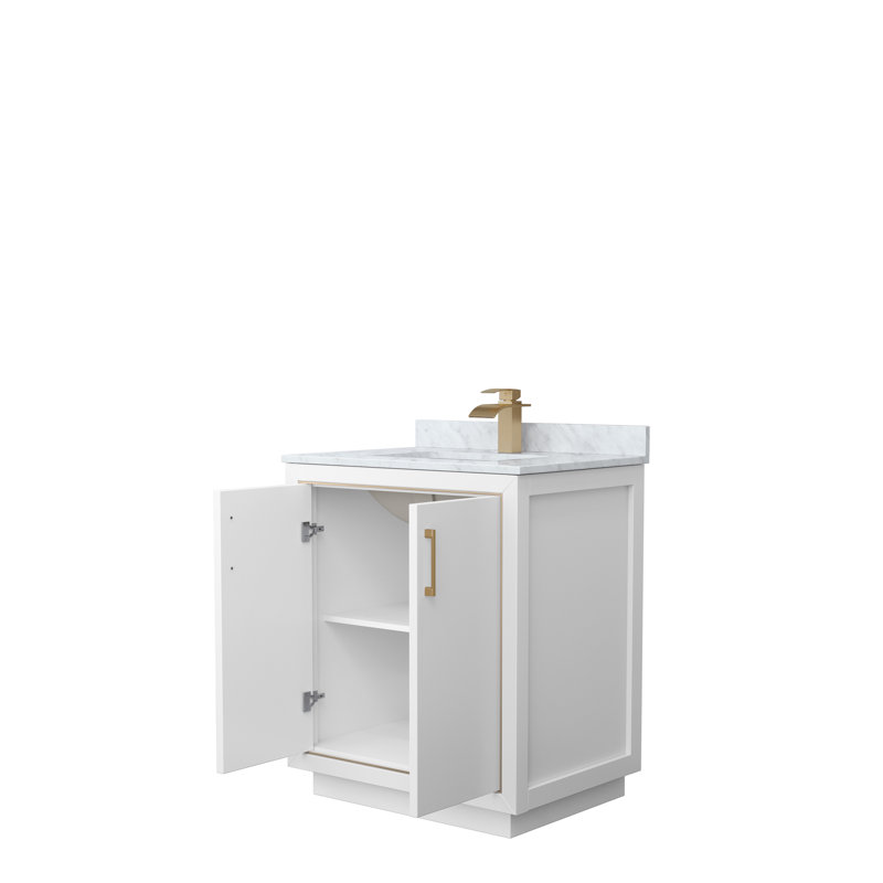 Icon 30'' W Single Vanity, White, Matte Black, White Carrara