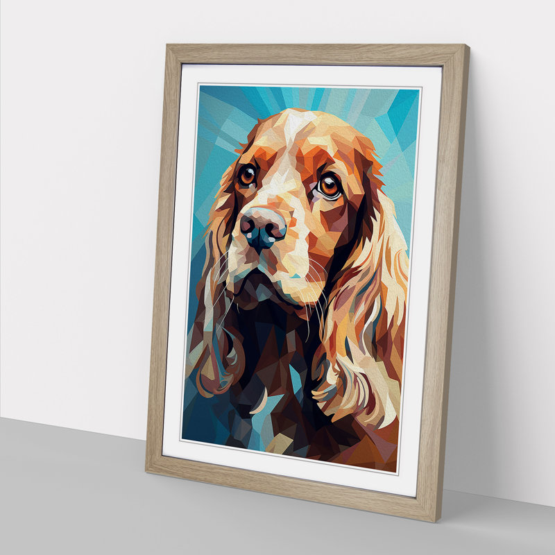 Cocker Spaniel Geometric - Single Picture Frame Print on Wood, 34cm H x 25cm W x 2cm D, Oak