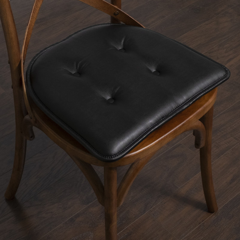 Coussin de chaise d'intérieur en similicuir, Noir, Ensemble de 4