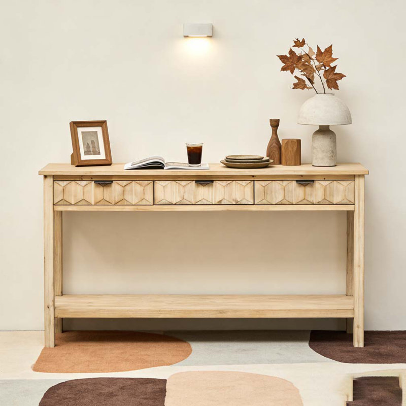 Table d'entrée 60 po en placage de sapin avec façades en nid d'abeille, console moderne, Naturel