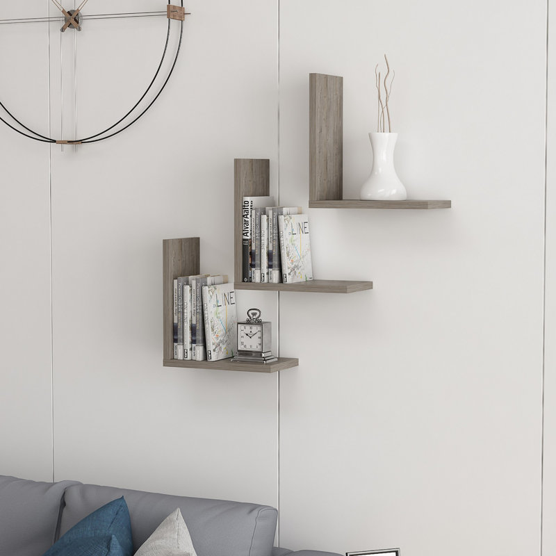 Stylish Wall Shelf, Dark Grey, 11.8 x 6.3 x 4.3 inches | 100% Melamine Coated Particle Board, Thickness: 0.71 inches | Multiple Shelves, Wall-Mountable Design, Perfect for Home Decor & Organization