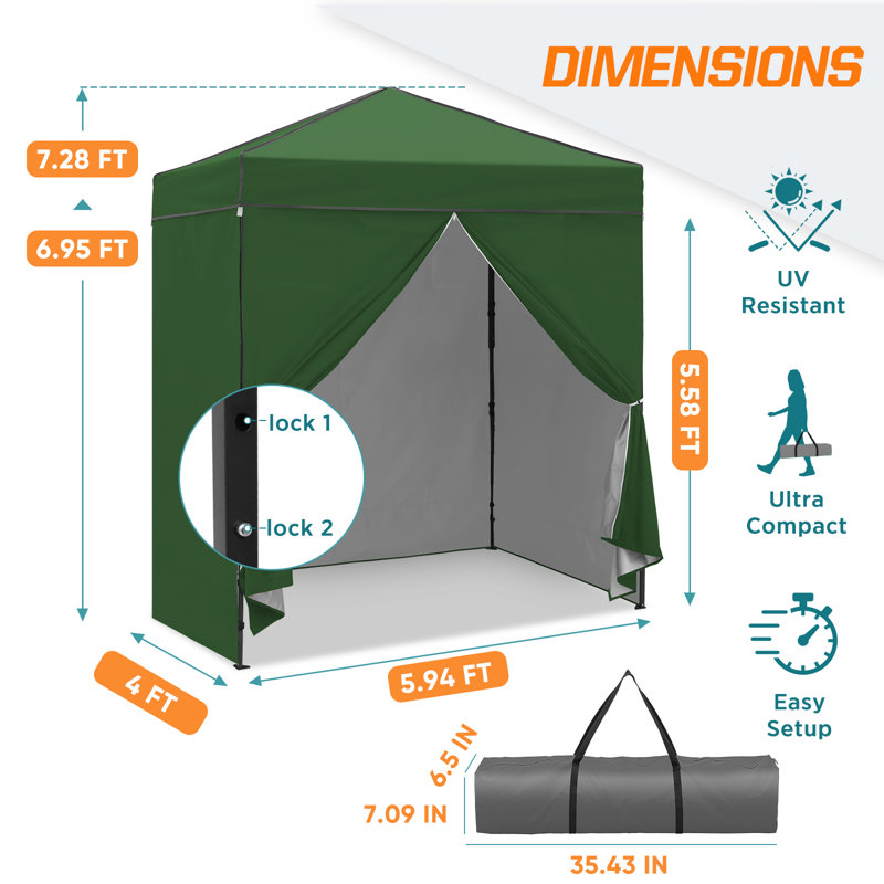 6x4 Canopy Tent, Heavy Duty Pop up Canopy with Sidewalls, Green