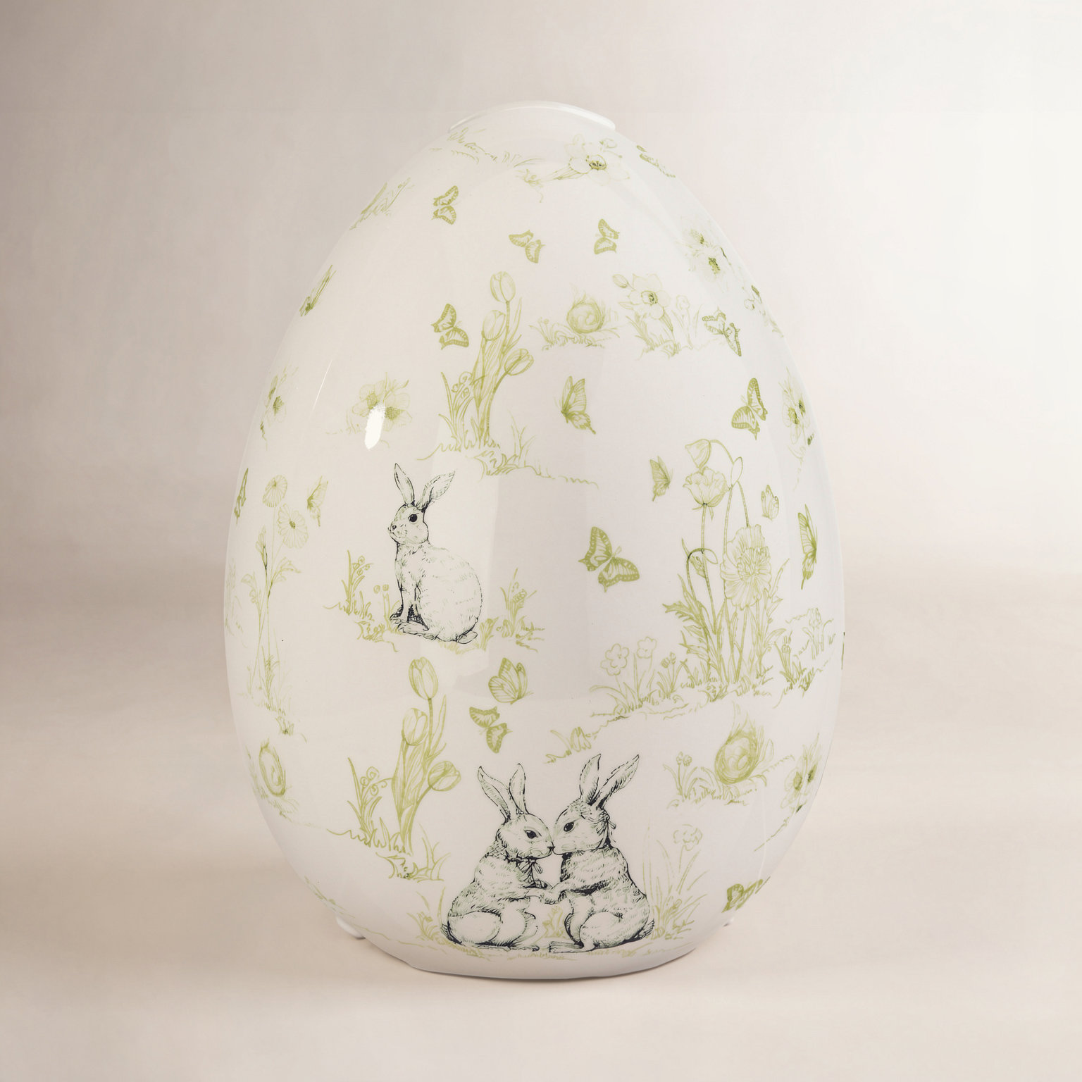 7" Dolomite Bunny Toile Egg, 8"Dolomite Bunny Toile Egg