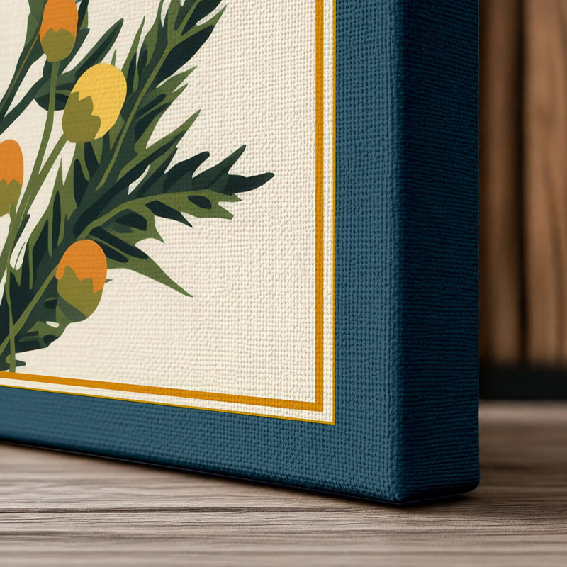 Thistle and Bloom Study Botanical - Wrapped Canvas, 18x12 - 45.7 x 30.5 cm, Teal Border