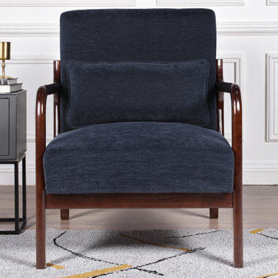 Fauteuil Mid-Century moderne en velours côtelé, structure en bois d'hévéa massif, coussin lombaire amovible