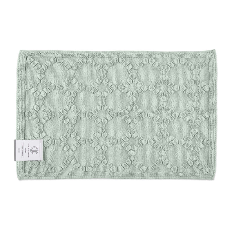 Sage Green Cotton Rectangle Machine-Washable Bathroom Rug