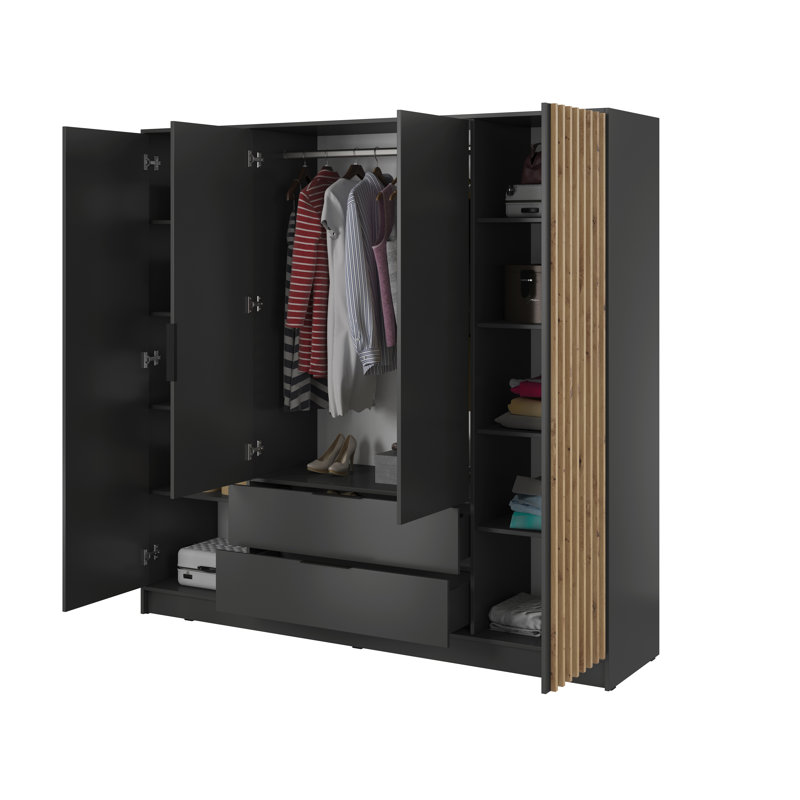 Theroux 4 Door Wardrobe, Graphite/Lamela Artisan
