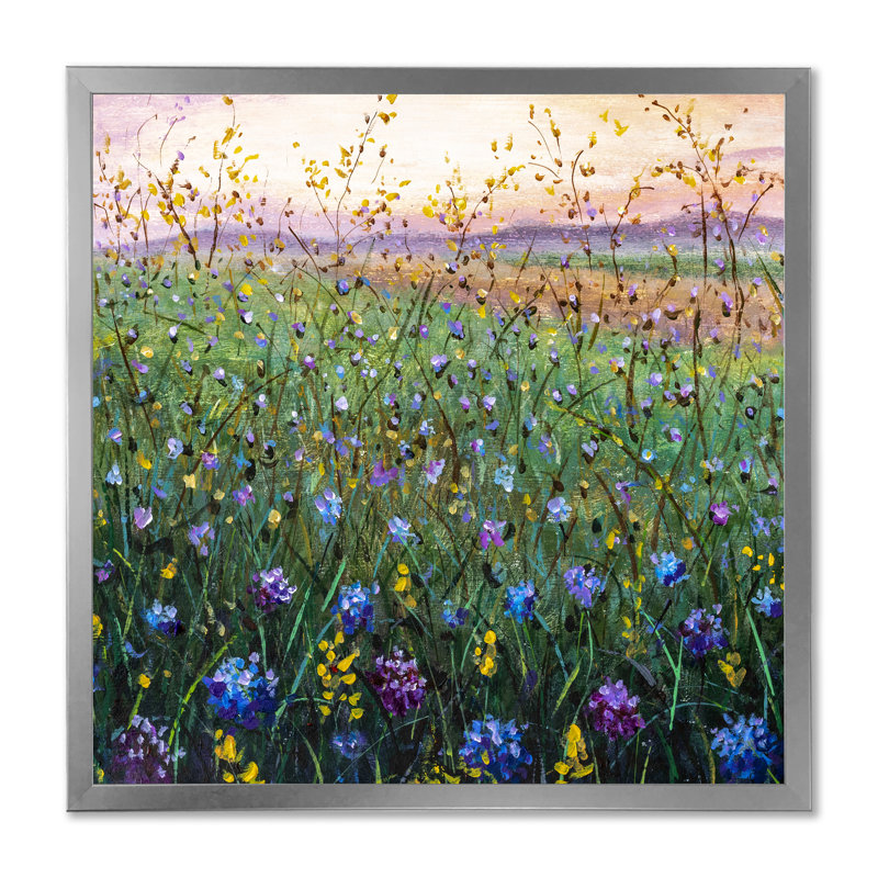 Champ vibrant de fleurs sauvages - Peinture, L 30 po x H 30 po, Toile argentée avec cadre photo