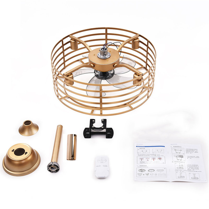 Ventilateur de plafond 20 po à 5 pales avec télécommande et ensemble d'éclairage inclus Jonnika, Or