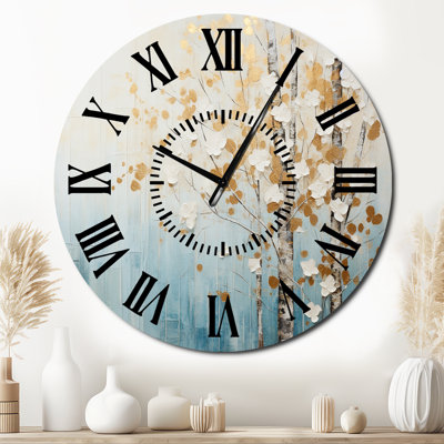 Minimalism Blue And Gold Forest I - Forest Black Face Wall Clock