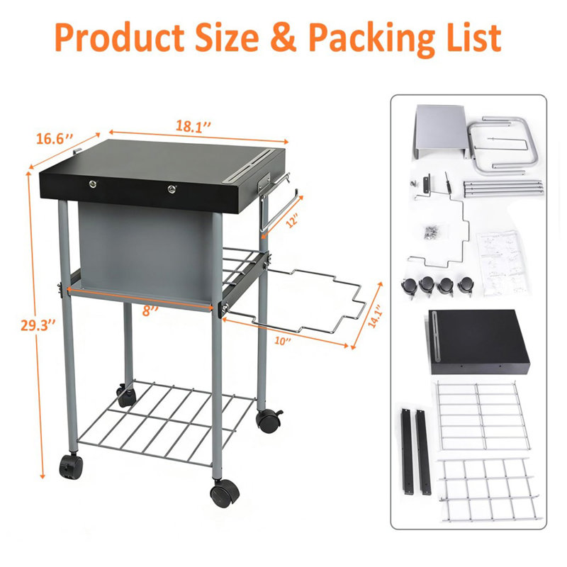Rolling Grill Side Table Cart