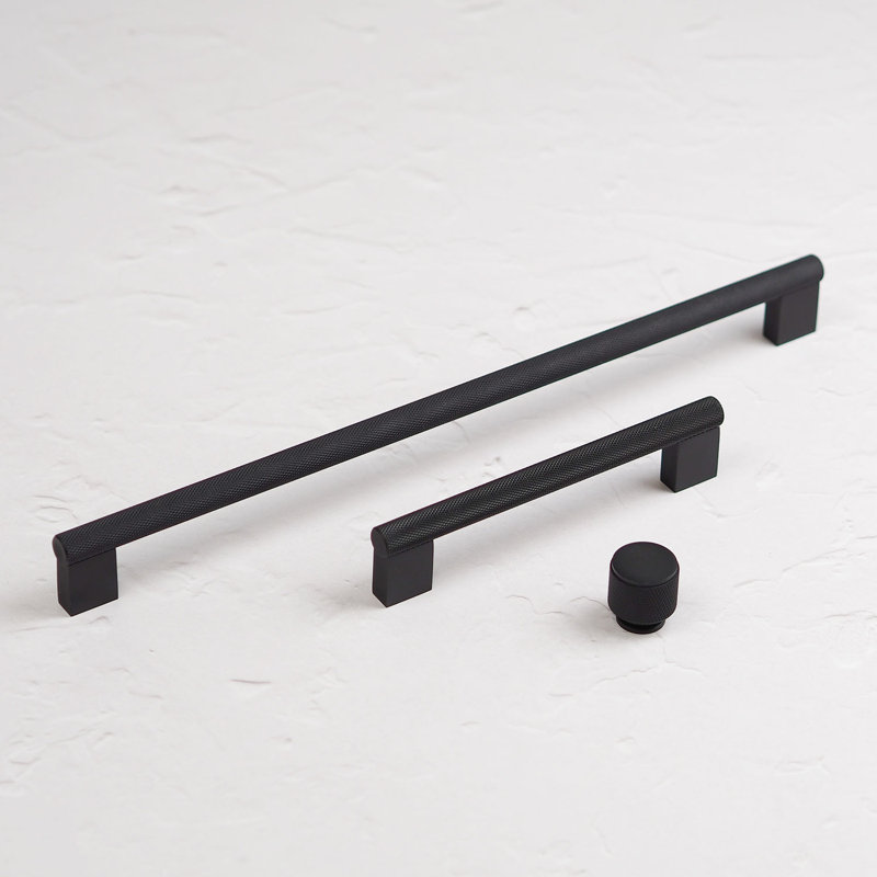Matt Black Knurled Boss Handles & Coordinating Knob, 25mm Knob