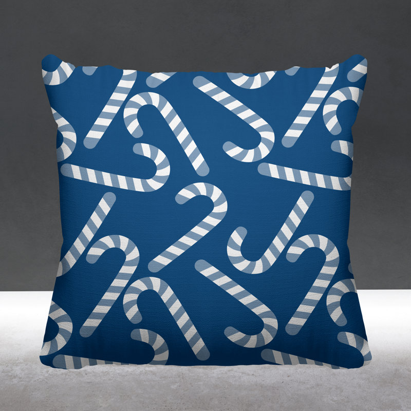 Coussin décoratif intérieur / extérieur Christmas Candy Cane, L 19 po x H 19 po, Bleu céruléen