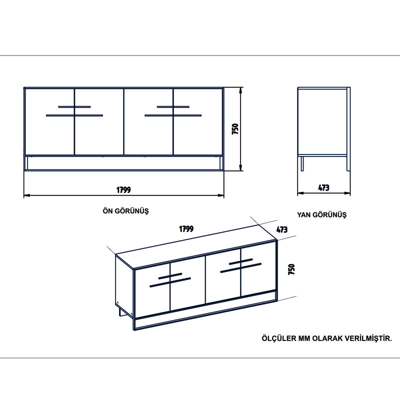 Mario 180 Cm Wide Sideboard, White