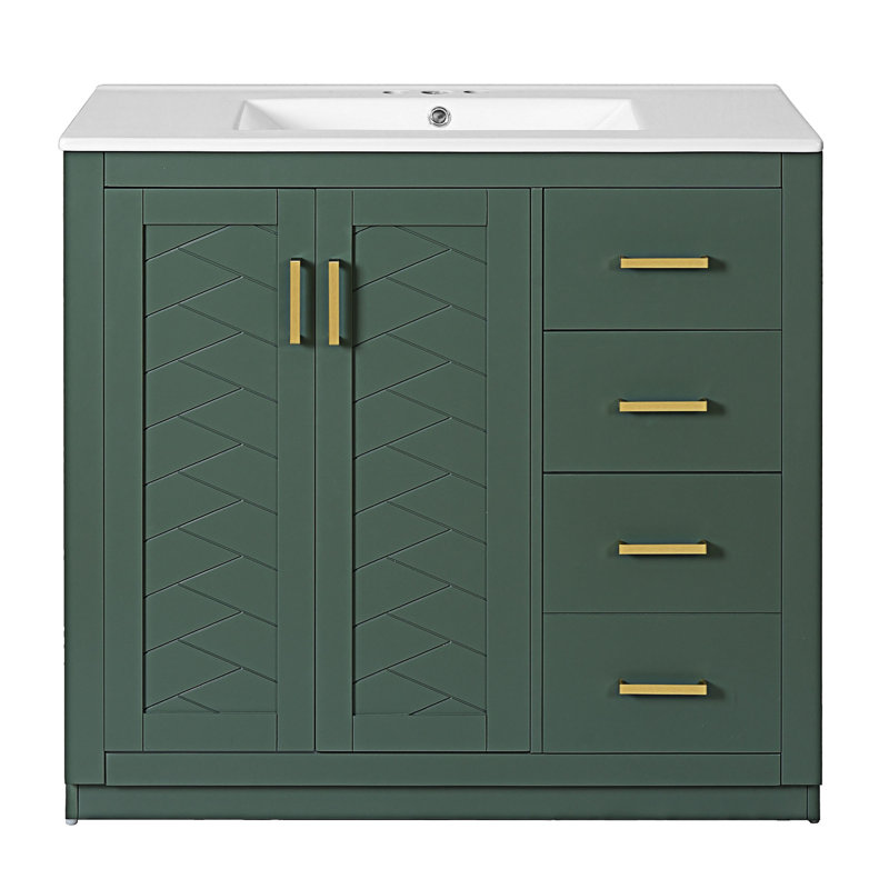 Freestanding Bathroom Vanity With Ceramic Sink Combo, Green