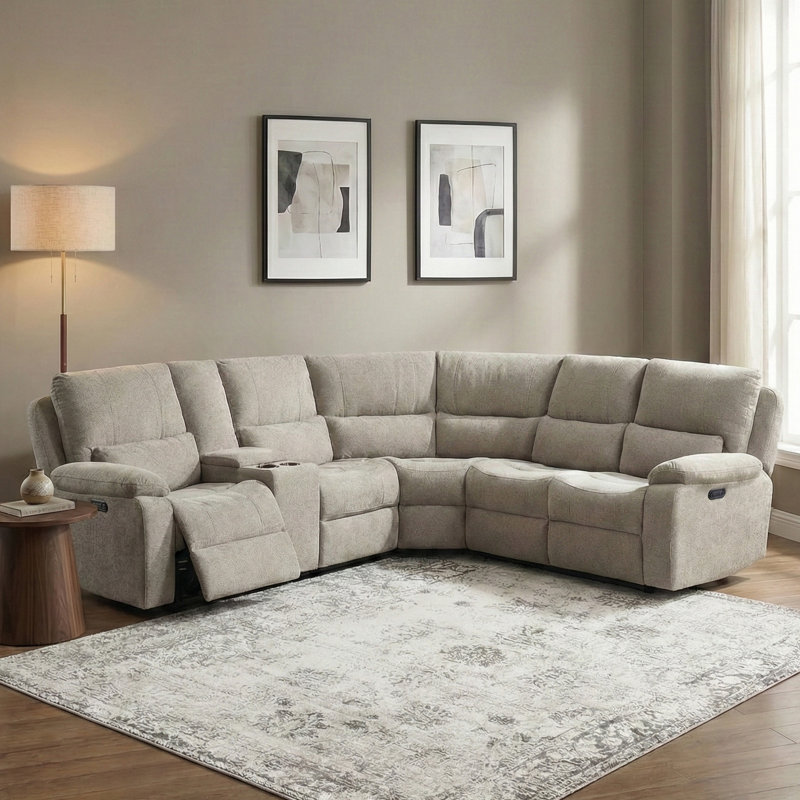 5 Seater Electric Reclining Corner Sofa , Beige