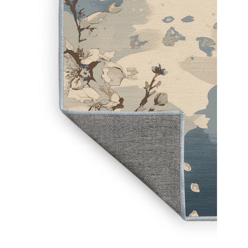 Machine Washable Pascasio Cherry Blossom Petals Traditional Floral Rug in Beige –  Binding, 4' Round