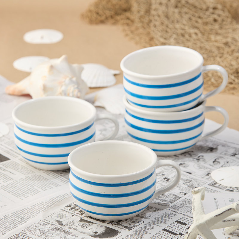 Dockside Blue Jumbo Chowder Bowls - Set of 4, 22 oz, Perfect for Soups, Stews, and Casual Dining - Durable Stoneware with Coastal Charm. Great for serving chowders, bisques, or noodle soups.