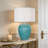 22 Inch Ceramic Table Lamp, Teal Wave Textured Base with Linen Drum Shade