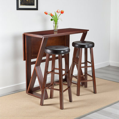 Zachariah 3-Piece Counter Height Solid Wood Dining Set in Brown, 36.12'' H X 39.12'' W X 31.21'' D