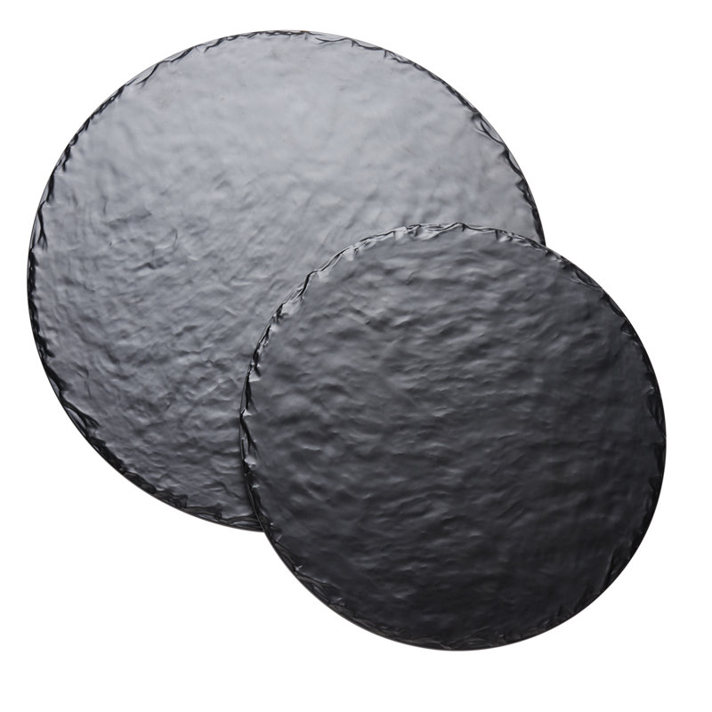 Black Faux Slate Round Melamine Serving Tray