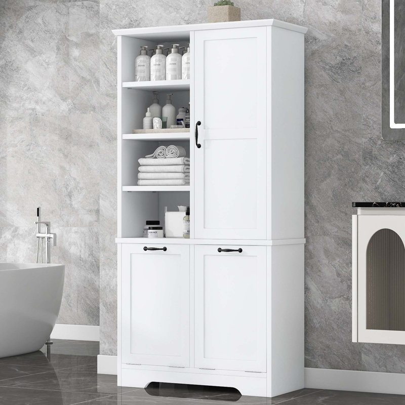 Armoire de rangement de salle de bain avec panier à linge inclinable