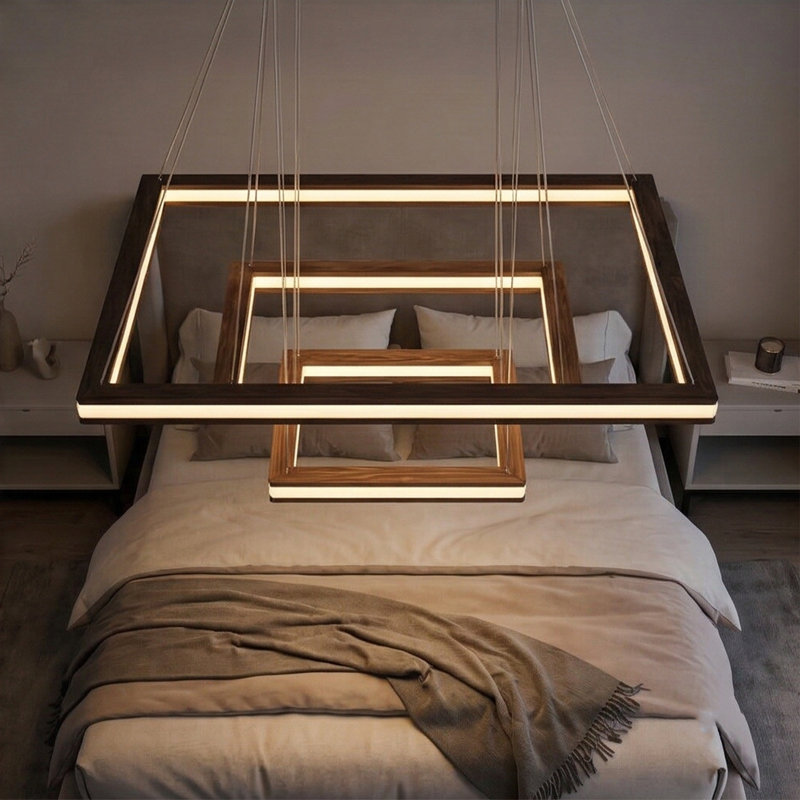 3 Tiers Rectangle LED Chandelier, Walnut