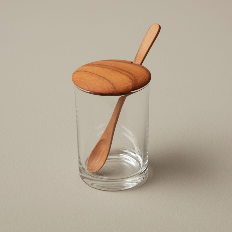 Glass Cellar with Teak Lid & Spoon