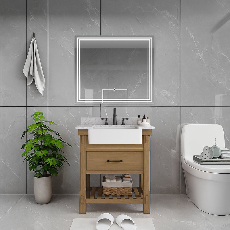 Farmhouse 30" Single Bathroom Vanity With White Stone Sink