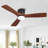 48'' Flush Mount Ceiling Fan 3 Carved Solid Wood Blades 6-Speed Noiseless Reversible DC Motor Indoor With Dimmable Light Kit And Remote, Walnut and Black-1745857633-1745857662