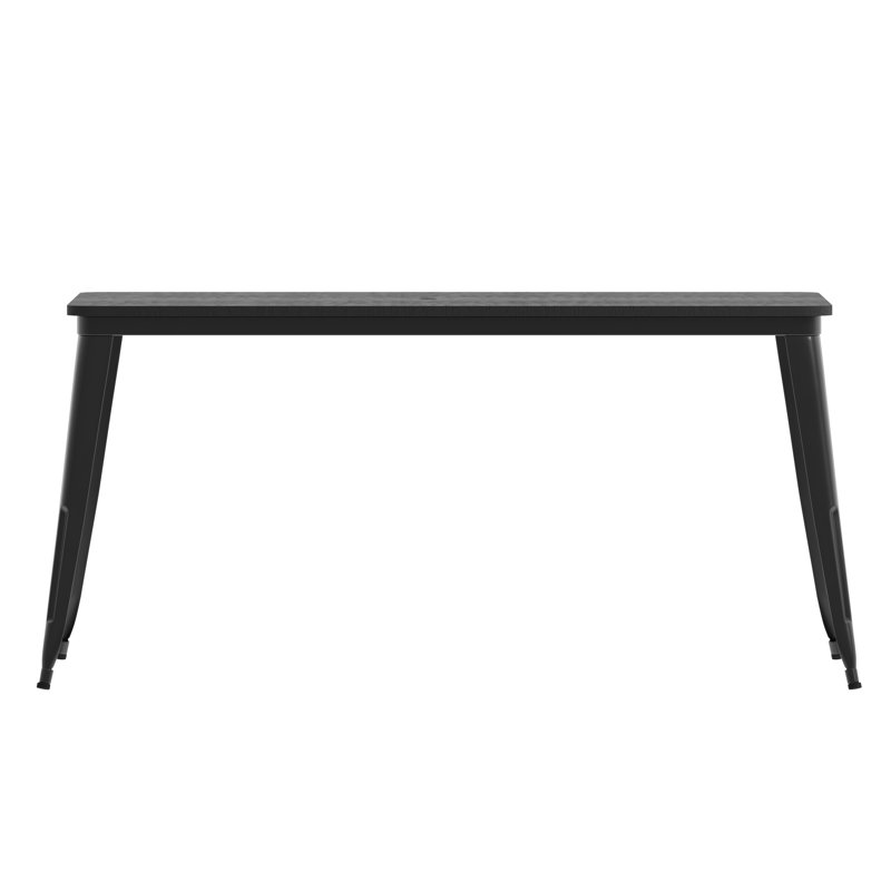 Guenot 30" x 60" Commercial Indoor/Outdoor Poly Resin Restaurant Table with Umbrella Hole, Black