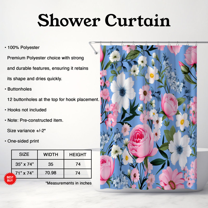 Rideau de douche Spring Bloom - Premium, H 74 po x l 71 po