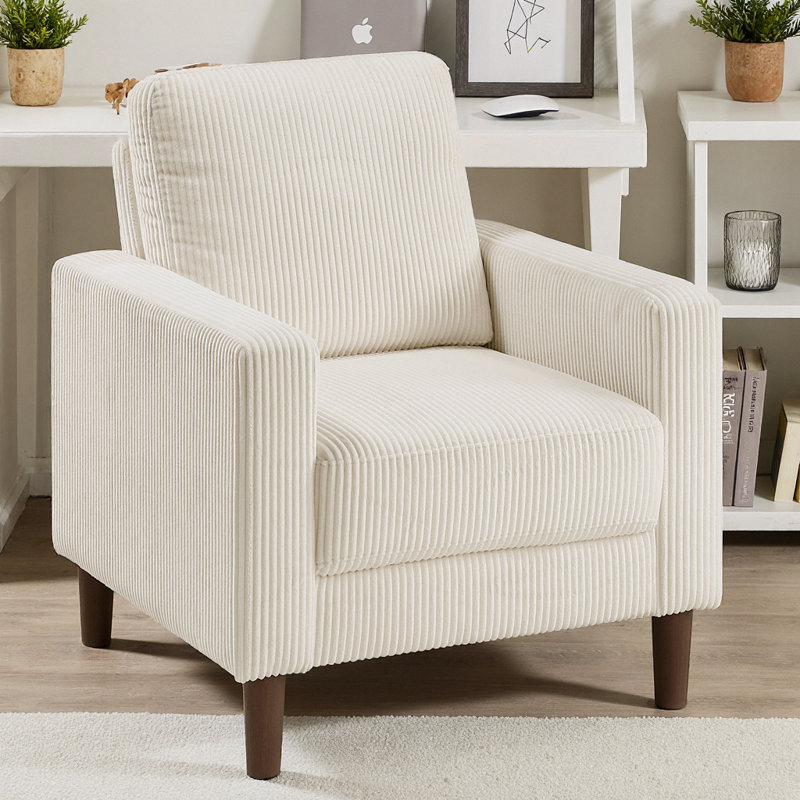 Fauteuil rembourré en velours côtelé Modern, Beige