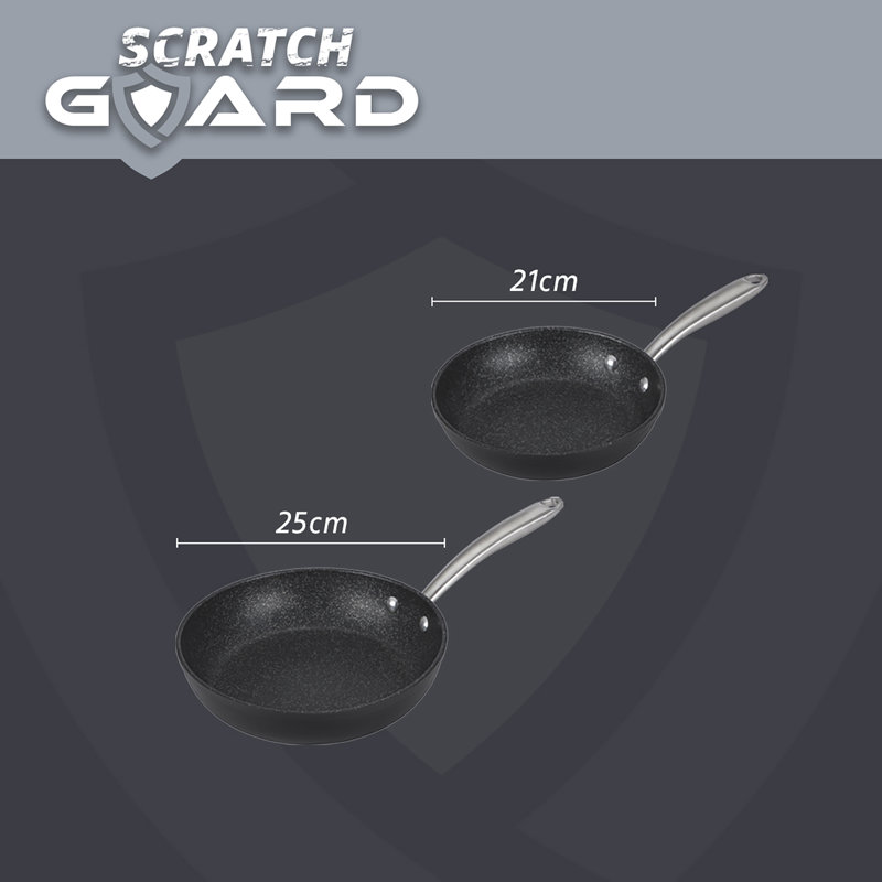 Prestige Scratch Guard Non Stick Frying Pan - induction Frying Pans 21cm & 25cm, Scratch Resistant, Easy Cleaning Ceramic Exterior with Steel Base, Black