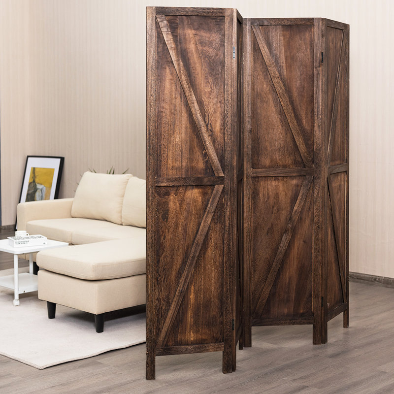 Itzhak 160cm W x 170cm H 4 - Panel Folding Room Divider, Coffee