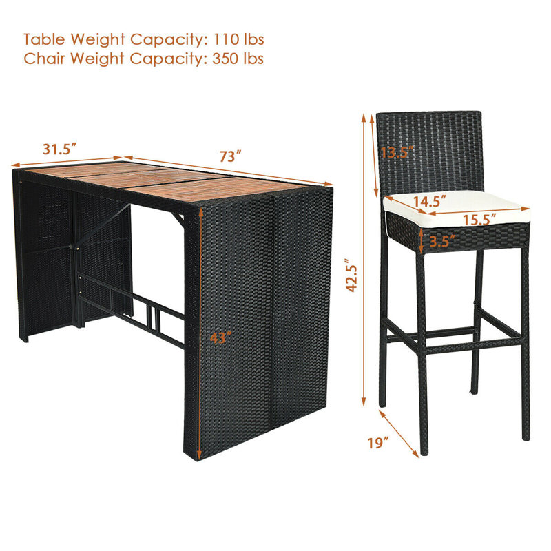 Arayla Rectangular 6 - Person 73" Long Bar Height Dining Set with Cushions