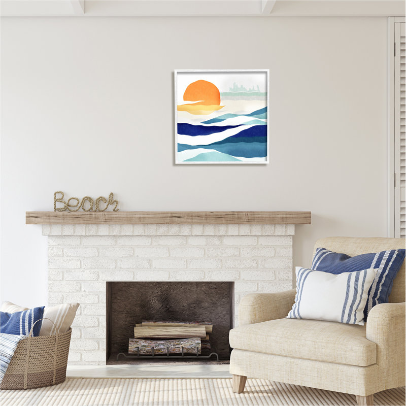 Abstrait soleil et vagues par Ziwei Li, H 24 po x l 24 po x P 1,5 po, Giclée encadrée blanc bord de mer