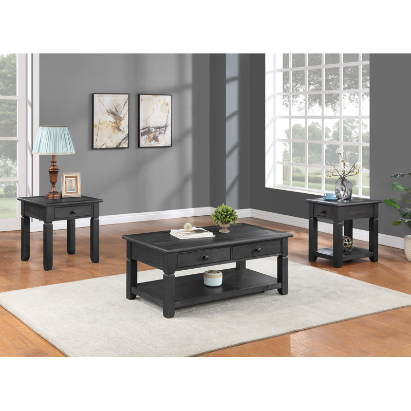 2-Drawer Solid Wood Coffee Table, Dark Gray