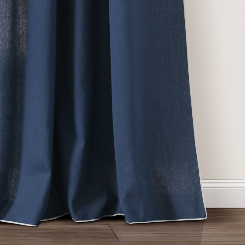 Paire de rideaux semi-transparents en coton mélangé, Bleu marine